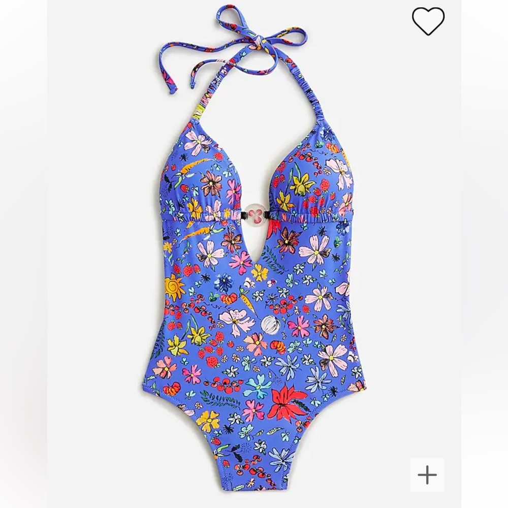 NEW J.Crew X Dauphinette Plunge One-Piece Floral Swimsuit 16 Long